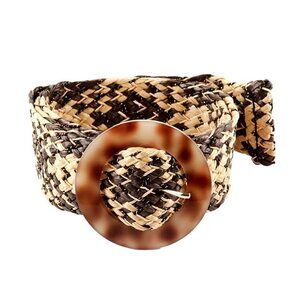 8379 Boho Chic Beige And Black Ratan Wicker With Gold Flecks Statement Belt